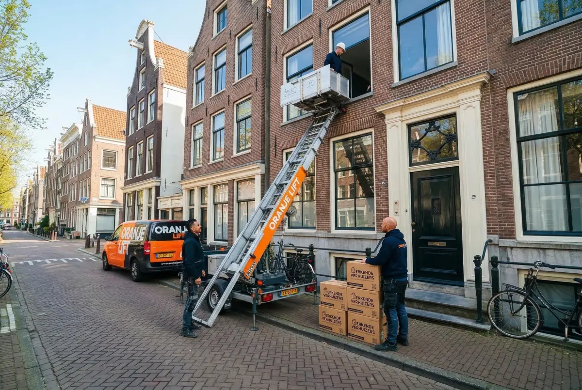 Aanhangerlift voor verhuizing in smalle straat Zaandam